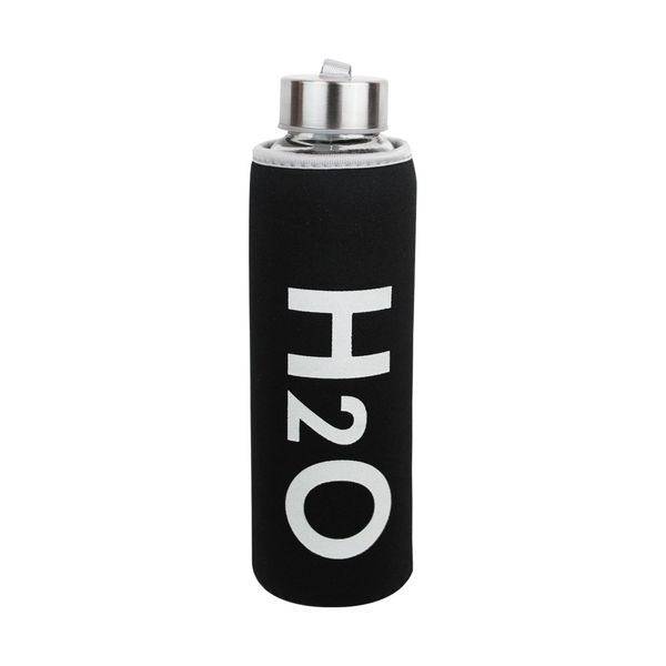 H2O Siyah Kılıflı Cam Matara - TERMOSLAR & FRENCHPRESSLER & MATARALAR