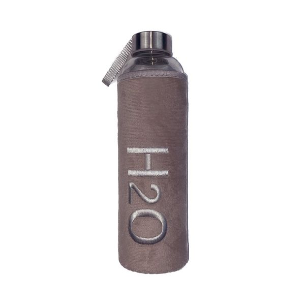 Pembe - Gri Peluş Kılıflı H2o Cam Matara - TERMOSLAR & FRENCHPRESSLER & MATARALAR