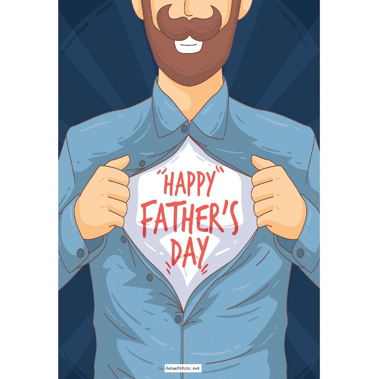 Happy Father's Day Motto Kartı (Mavi) - Lacivert Babalar Gününe Özel Hediye Kutusu içinde