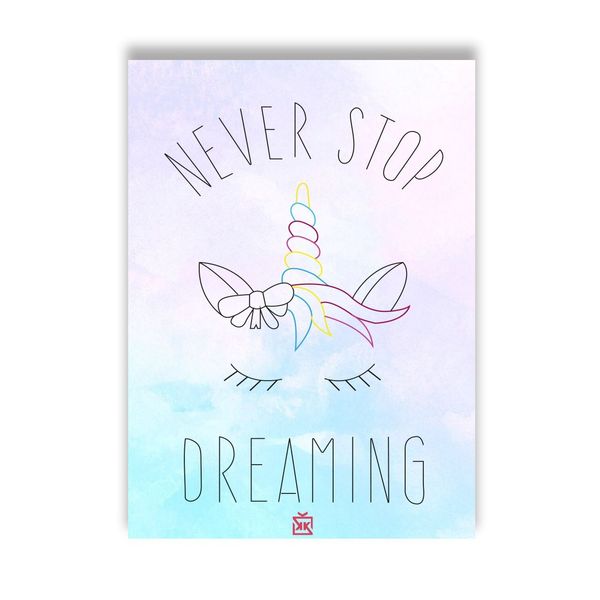 Never Stop Dreaming Motto Kartı (Mavi) - MOTTO KARTLARI