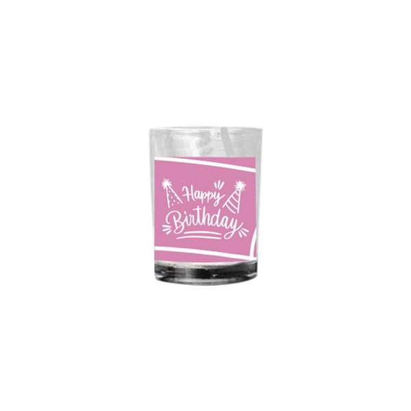 Pembe Happy Bİrthday Tasarım Cam Bardak Mum - MUMLAR