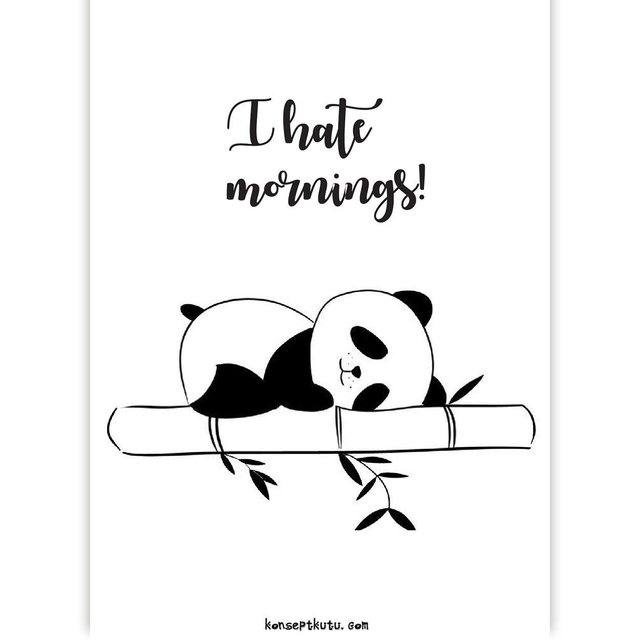 I Hate Mornings Motto Kartı - Sevimli Panda Hediye Kutusu içinde