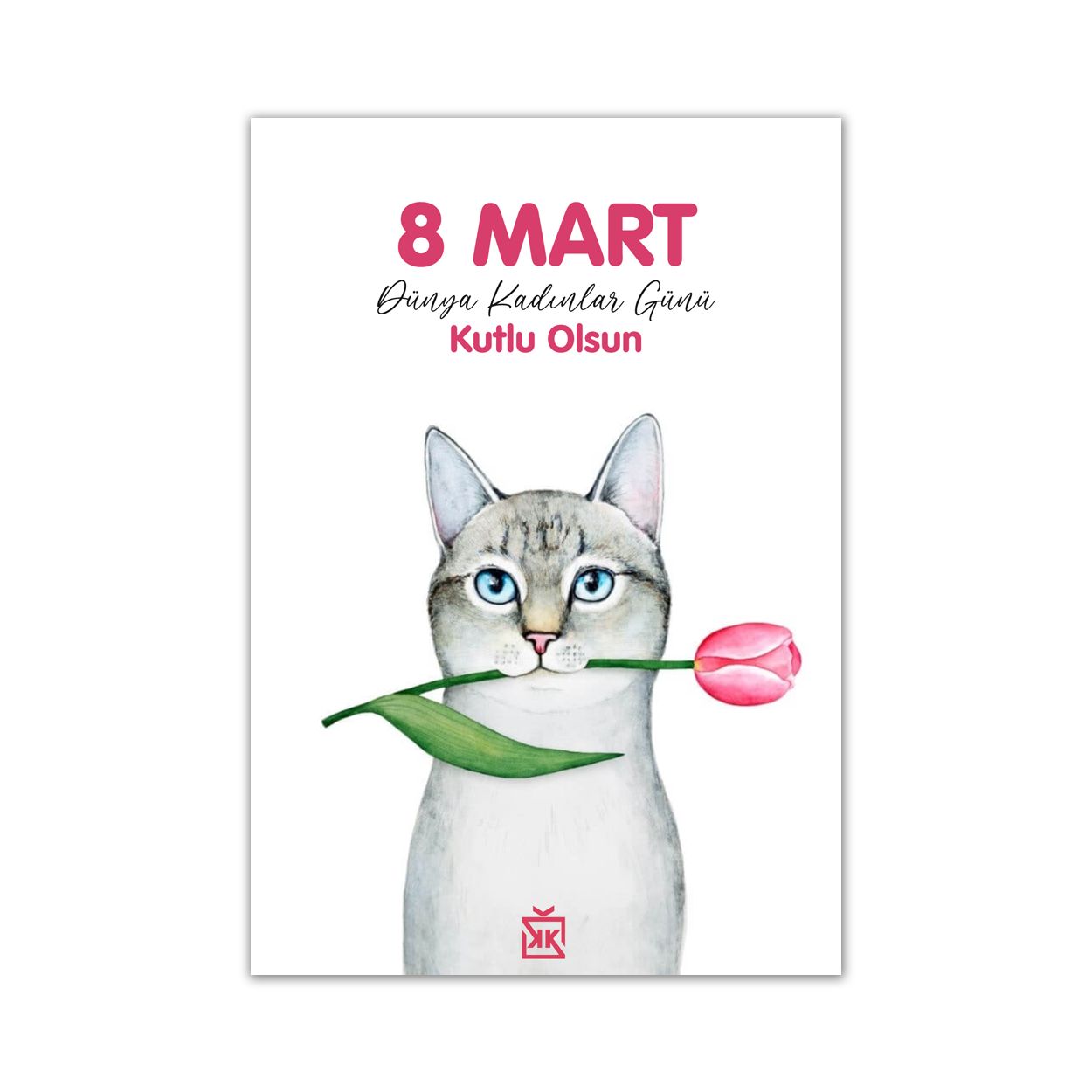 Kedili Kadınlar Günü Motto Kartı - Kedi Seven Kadınlar Günü Hediye Kutusu içinde