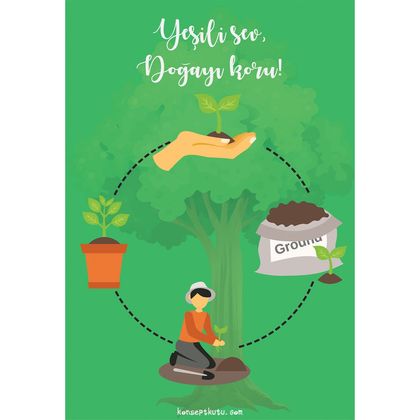Yeşili sev & Doğayı Koru Motto Kartı