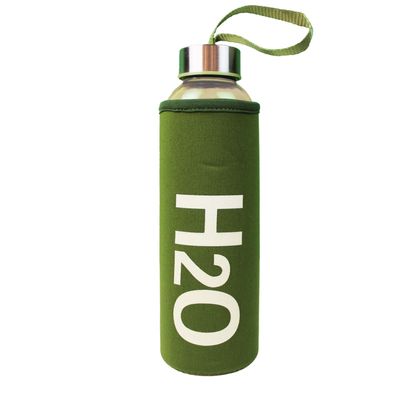 Yeşil Kılıflı H2O Cam Su Matarası