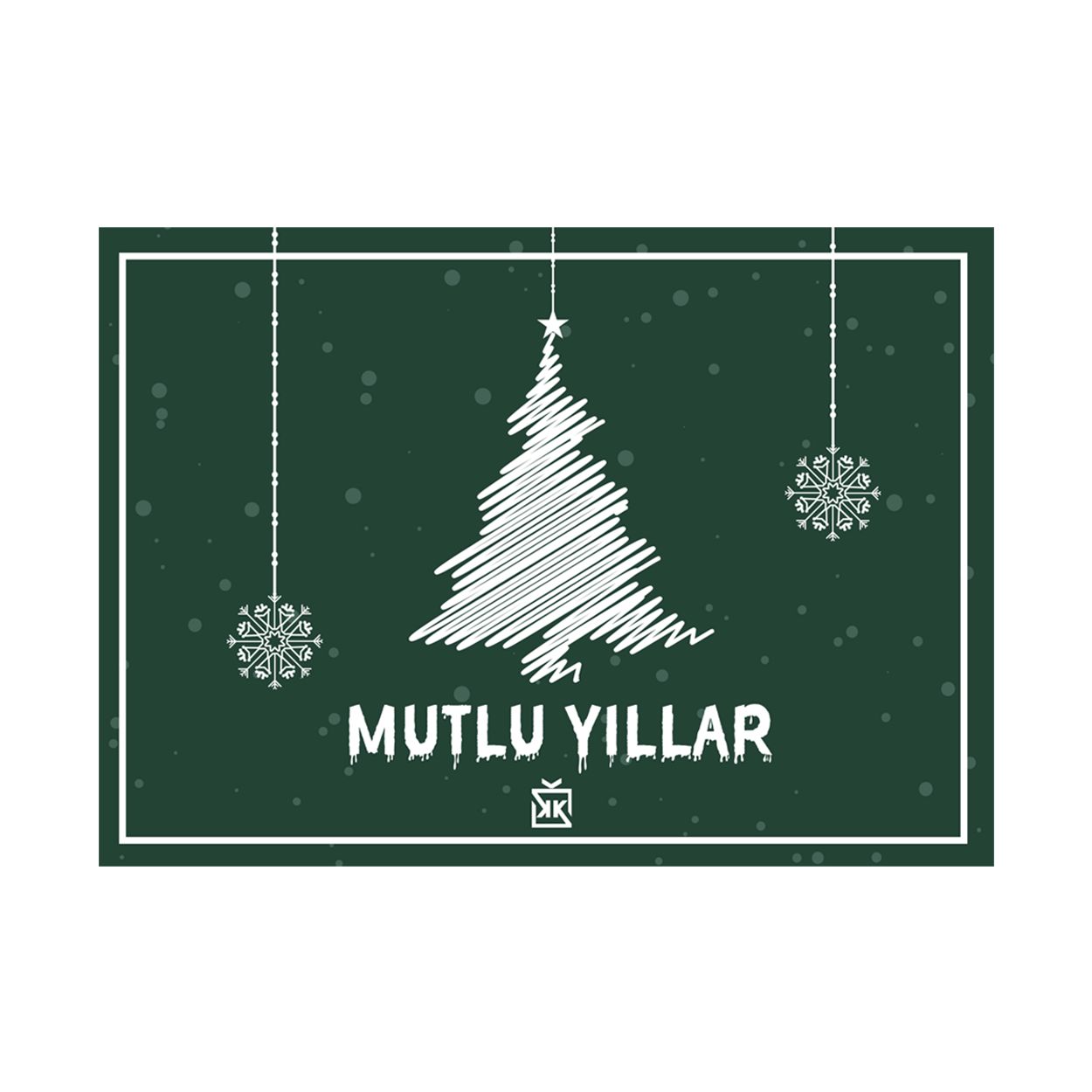 Yeşil Çam Ağacı Silüetli Motto Kartı - Kırmızı & Yeşil Noel Kutusu içinde