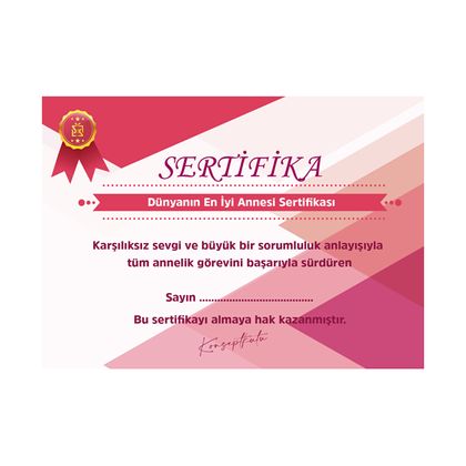 Dünyanın En İyi Annesi Sertifikası Motto Kartı