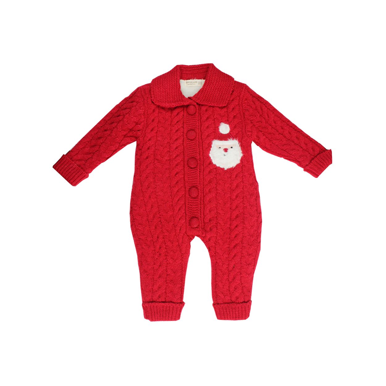 Noel Baba Nakışlı Kırmızı Örme Bebek Tulum & Bere Seti - Noel Bebek Hediye Kutusu içinde
