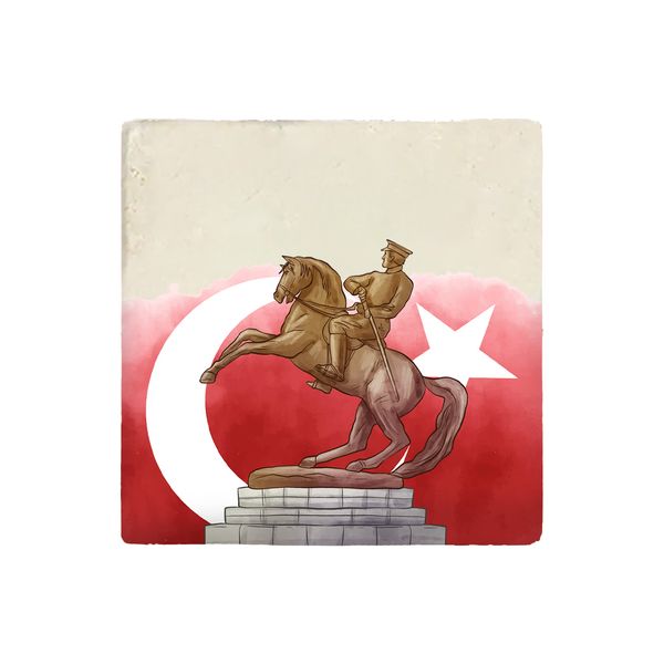 Atatürk ve Türk Bayrağı Taş Bardak Altlığı - BARDAK ALTLIKLARI
