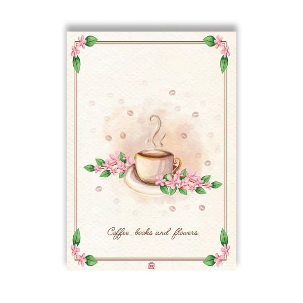 Coffee, Books & Flowers Motto Kartı - MOTTO KARTLARI